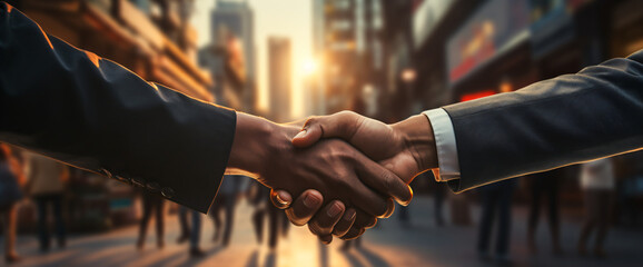 Teamwork Triumph: Handshake Signifies Business Deal Success - obrazy, fototapety, plakaty