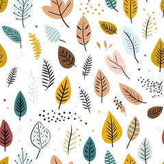 seamless pattern, simple doodle leaves on a white background retro style Autumn Children's Print