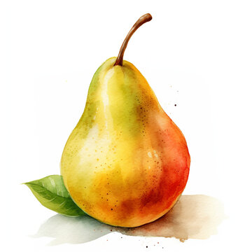 image of a pear with an artistic watercolour style, isolated white background created with Generative Ai