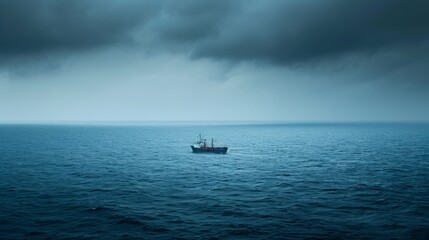 Fototapeta premium striking image of a lone Mediterranean ship sailing in a vast