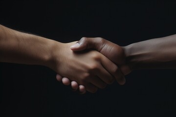 Two hands clasping together in a firm handshake, symbolizing trust and cooperation. - obrazy, fototapety, plakaty