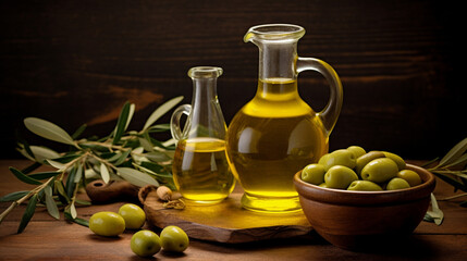 A bottle of fresh olive oil.Generative AI