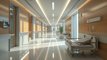 Fototapeta na wymiar Empty corridor in modern hospital