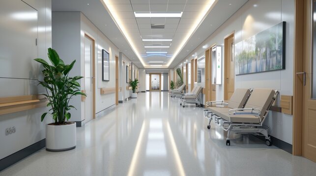 Empty corridor in modern hospital