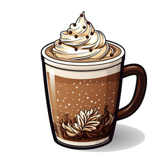A Christmas Hot Chocolate Coffee Sticker PNG Clipart on a White Background created with Generative Ai