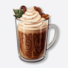 A Christmas Hot Chocolate Coffee Sticker PNG Clipart on a White Background created with Generative Ai