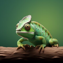 Obraz premium Green chameleon isolated on green background. 3d illustration.AI.