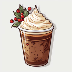 A Christmas Hot Chocolate Coffee Sticker PNG Clipart on a White Background created with Generative Ai