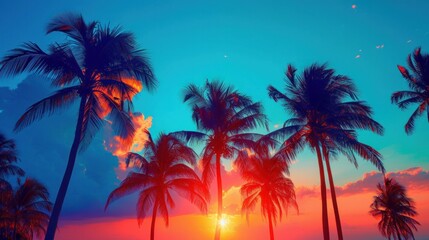 Fototapeta na wymiar Evening on the beach with palm trees