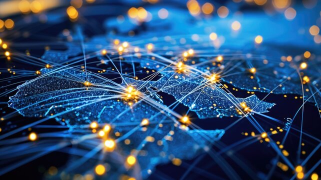 bright map with mobile network wires elegantly entwine the USA