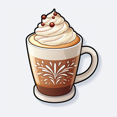 A Christmas Hot Chocolate Coffee Sticker PNG Clipart on a White Background created with Generative Ai