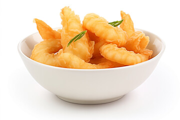 tempura prawns fried in breadcrumbs in bowl isolated on white background - obrazy, fototapety, plakaty