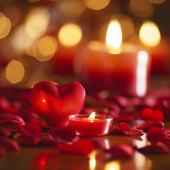 heart shaped candles on red background