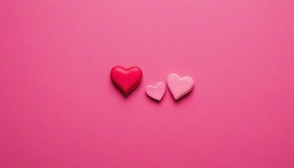 three pink and red mom father and son like hearth shaped sugar candies on pastel pink background