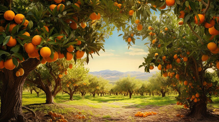 garden with oranges. selective focus.Generative AI - obrazy, fototapety, plakaty