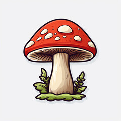 A Cute Cartoon Mushroom Sticker Clipart on a White Background created with Generative Ai