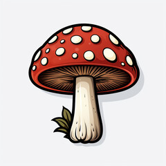 A Cute Cartoon Mushroom Sticker Clipart on a White Background created with Generative Ai