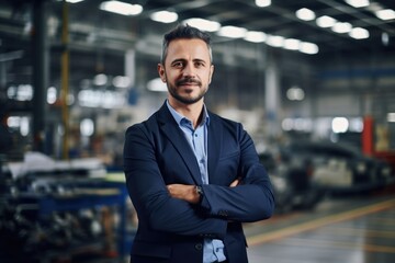 Portrait of a male engineer in auto part factory
