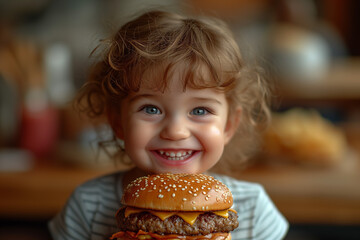 little child eating hamburger