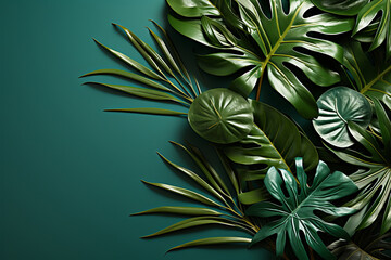 High quality photo of emerald background with vegetal shadows for production