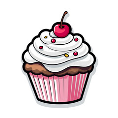 A Cupcake Sticker Clipart on a White Background created with Generative Ai