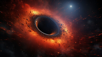 Abstract background of black hole in space luminous swirling. Elegant glowing circle.  Sparking particle. Space tunnel