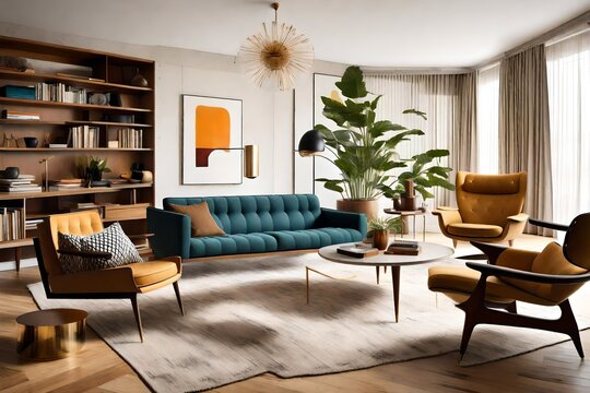  sofa in modern living room,Generative AI image of interior of gray walled living room with comfortable sofa center table carpet curtains potted plants while window sunlight and standing lamp illumina