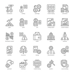 Stock Trading icon pack for your website design, logo, app, and user interface. Stock Trading icon outline design. Vector graphics illustration and editable stroke.