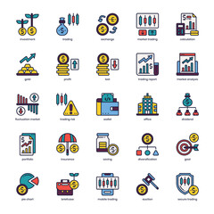 Stock Trading icon pack for your website design, logo, app, and user interface. Stock Trading icon filled color design. Vector graphics illustration and editable stroke.