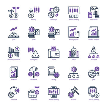 Stock Trading icon pack for your website design, logo, app, and user interface. Stock Trading icon dual tone design. Vector graphics illustration and editable stroke.