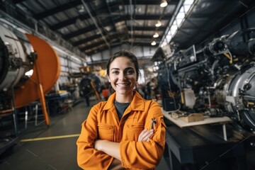 Portrait of a smiling female aircraft maintenance engineer