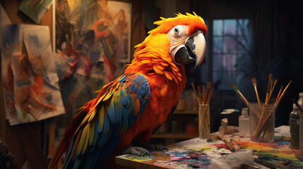 parrot in an artist studio. Generative AI