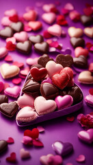 Obraz na płótnie Canvas valentine design. chocolate and hearts. background for a smartphone screen saver. love and romantic