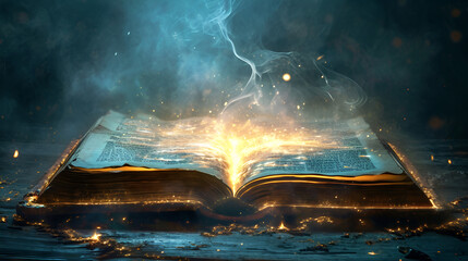 Book of magic with glowing light