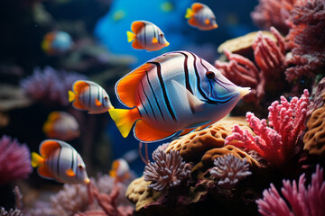 Fototapeta na wymiar The beauty of the deep sea: butterfly-fish on a coral reef