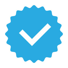 A stylized blue badge with a white checkmark, representing verified status vector 10 eps