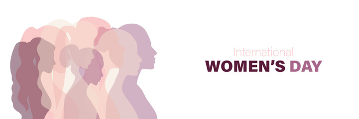 International Womens Day banner. Flat design with womens silhouettes. Vector illustration