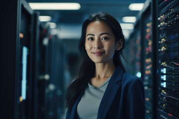 Portrait of a professional woman in server room data center