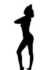 vector Beautiful and mysterious young woman body expression silhouette black and white vector image Fashion beauty on transparent white background