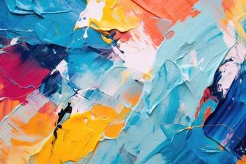 Colorful abstract acrylic paint strokes on canvas - obrazy, fototapety, plakaty