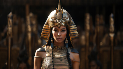 Cleopatra, the queen of ancient Egypt, in golden attire, generative AI - obrazy, fototapety, plakaty