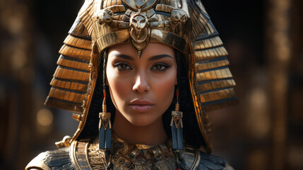 Cleopatra, the queen of ancient Egypt, in golden attire, generative AI - obrazy, fototapety, plakaty