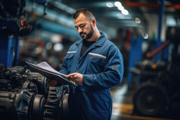 Fototapeta premium Portrait of a smiling young man working in automotive factory