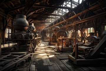 Interior of empty wood mill
