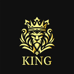 Golden Royal Crown Lion King logo. This emblem is a symbol of power and royalty. Emblem, sign symbol, and vector illustration template 