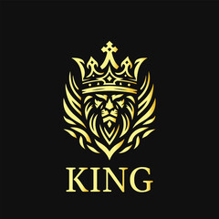 Golden Royal Crown Lion King logo. This emblem is a symbol of power and royalty. Emblem, sign symbol, and vector illustration template 
