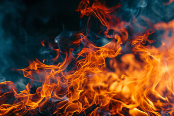 Fototapeta na wymiar Fire flames on dark background. Burning flame effect