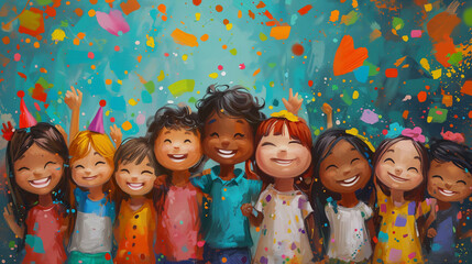 Illustration of diverse happy children, ai
