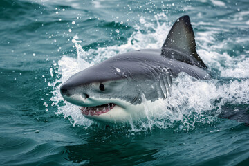 Naklejka premium Shark swimming underwater in sea. Aggressive marine predator