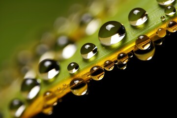 Golden Dewdrops on a Green Leaf Edge